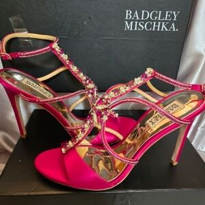 Badgley Mischka Red Satin  Embellished Heels